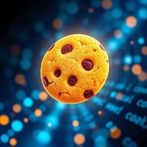 Illustration of various cookies, representing digital data and user tracking on a website.